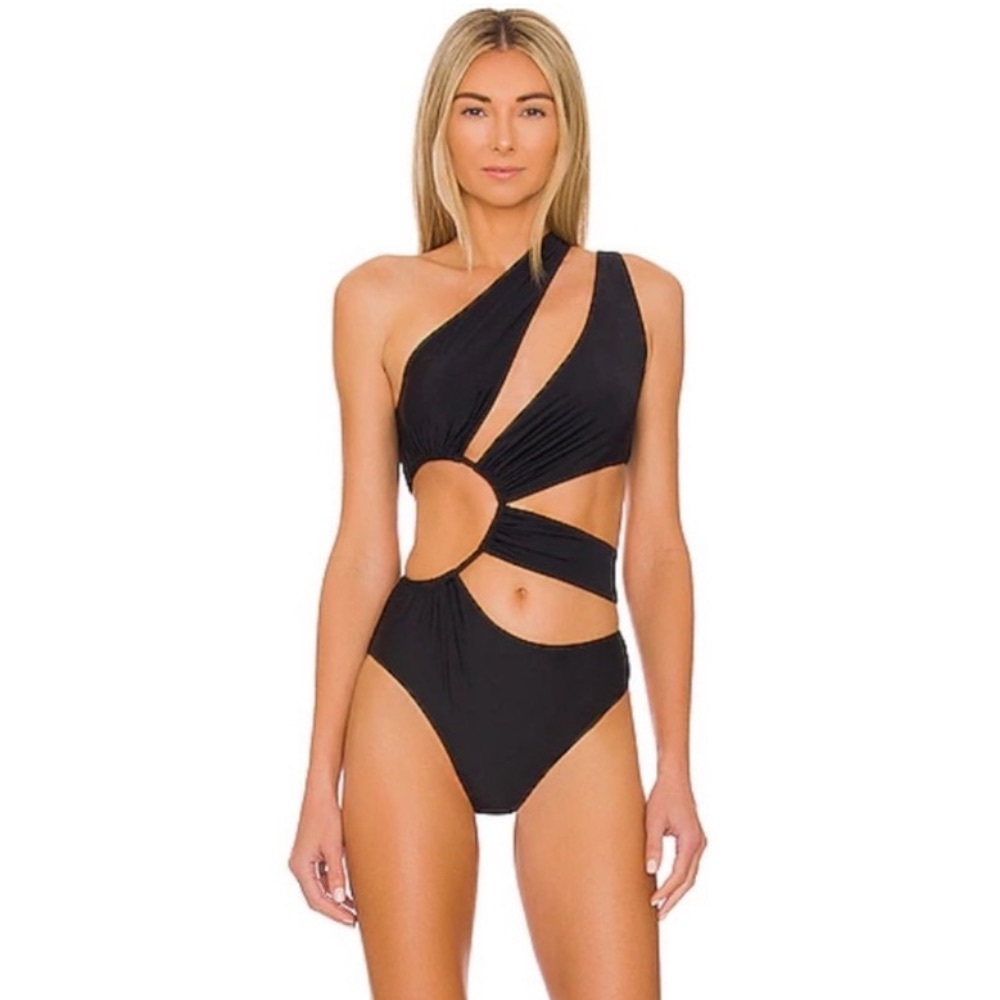 Devon Windsor Black One-Shoulder Cutout One Piece